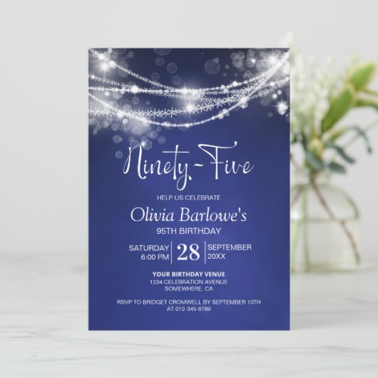 Invitation Blue String Lights 95e fête d'anniversaire (Debout devant)