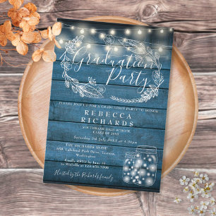 Invitation Blue String Lights Mason Jars Graduation Party