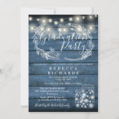 Invitation Blue String Lights Mason Jars Graduation Party (Devant)