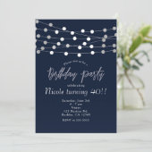 Invitation Blue String Lights Moderne Chic fête d'anniversair (Debout devant)