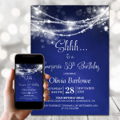 Invitation Blue String Lights Surprise 80e fête d'anniversair
