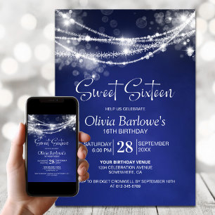 Invitation Blue String Lights Sweet sixteen fête d'anniversai