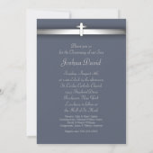 Invitation Blue Stripe Baby Boy Photo Christening (Dos)