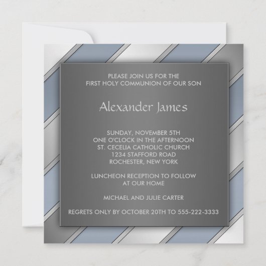 Invitation Blue Stripe Boys Première Communion (Dos)