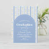 Invitation Blue Stripe Floral Arch Graduation Invite (Debout devant)