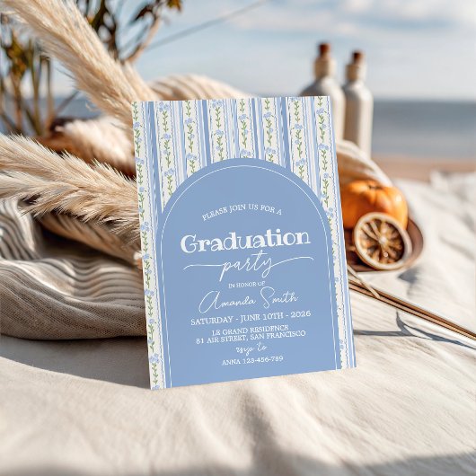 Invitation Blue Stripe Floral Arch Graduation Invite