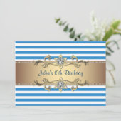Invitation Blue Stripe Gold Flowers 10e anniversaire Invitati (Debout devant)