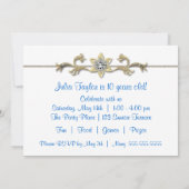 Invitation Blue Stripe Gold Flowers 10e anniversaire Invitati (Dos)