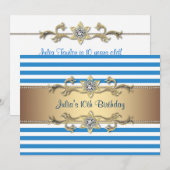 Invitation Blue Stripe Gold Flowers 10e anniversaire Invitati (Devant / Derrière)