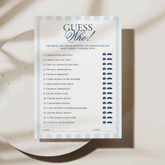 Invitation Blue Striped Guess Who Card