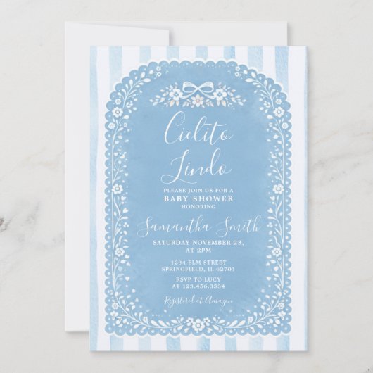 Invitation Blue Stripes Baby Shower Cielito Lindo Talavera (Devant)