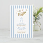 Invitation Blue Stripes Elegant Vintage Boy Baby Shower (Debout devant)
