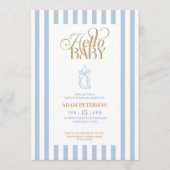 Invitation Blue Stripes Elegant Vintage Boy Baby Shower (Devant)