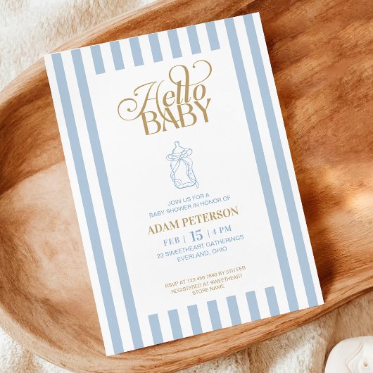 Invitation Blue Stripes Elegant Vintage Boy Baby Shower