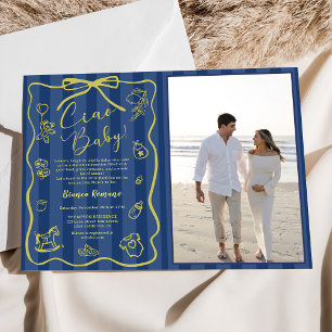 Invitation Blue Stripes Italien Thème Ciao Baby Photo
