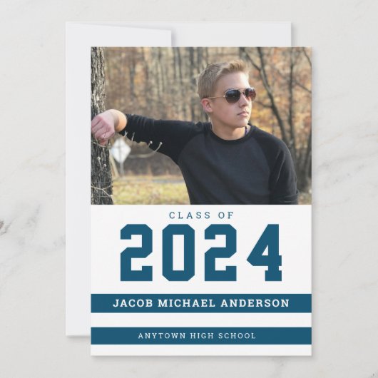 Invitation Blue Stripes Sporty Photo Graduation Party (Devant)