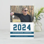 Invitation Blue Stripes Sporty Photo Graduation Party (Debout devant)