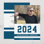 Invitation Blue Stripes Sporty Photo Graduation Party (Devant / Derrière)