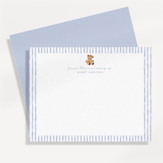 Invitation Blue Stripes Teddy Bear Nursery Note Card