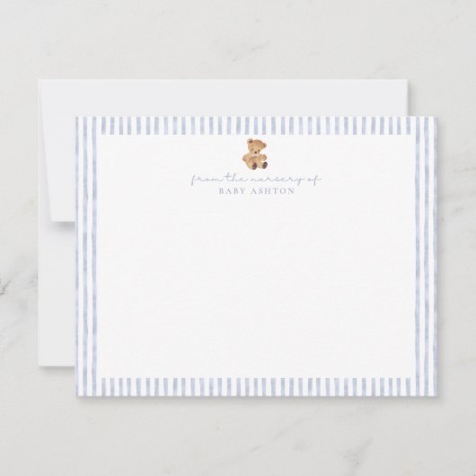 Invitation Blue Stripes Teddy Bear Nursery Note Card (Devant)
