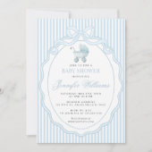 Invitation Blue Stroller Baby Carriage Bow Preppy Boy Shower (Devant)