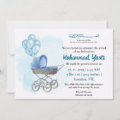 Invitation Blue stroller balloon muslim baby boy birth invita (Devant)