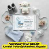 Invitation Blue stroller balloon muslim baby boy birth invita