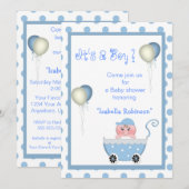 Invitation Blue Stroller, c'est un bébé avec une douche Invit (Devant / Derrière)