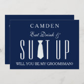 Invitation Blue Suitup Serez-vous mon groom ? (Devant / Derrière)