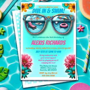 Invitation Blue Summer Splash Anniversaire Pool Party Invitat