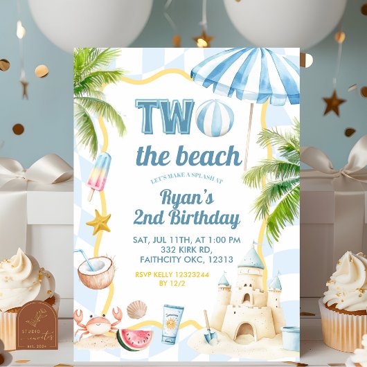 Invitation Blue Super Deux la plage 2e fête d'anniversaire