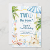 Invitation Blue Super Deux la plage 2e fête d'anniversaire (Devant)