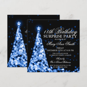 Invitation Blue Surprise 18e anniversaire lumières de Noël