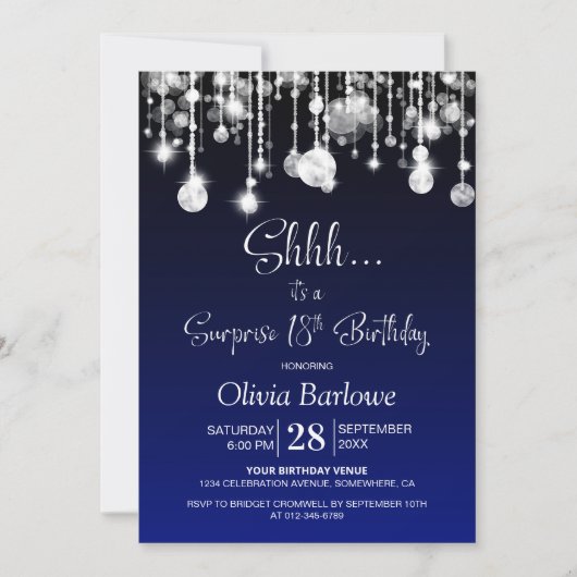 Invitation Blue Surprise 18e fête d'anniversaire (Devant)