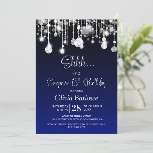 Invitation Blue Surprise 18e fête d'anniversaire (Debout devant)