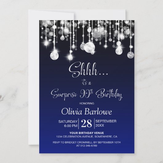 Invitation Blue Surprise 90e fête d'anniversaire (Devant)
