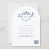 Invitation Blue Swan Crest Toile Wedding All in One  (Dos)