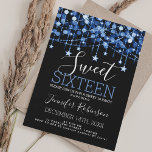 Invitation Blue Sweet 16 Anniversaire Éclairage à cordes<br><div class="desc">Elégant Bleu & Black Sweet 16 Anniversaire Fête Sparkly String modèle d'invitation.</div>