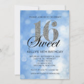 Invitation Blue Sweet 16 Parties scintillant argentées Invita (Devant)