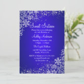 Invitation Blue Sweet 16 Winter Wonderland Sparkle Snowflakes (Debout devant)