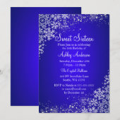Invitation Blue Sweet 16 Winter Wonderland Sparkle Snowflakes (Devant / Derrière)