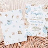 Invitation Blue Sweet Little Pumpkin Fall Baby Shower