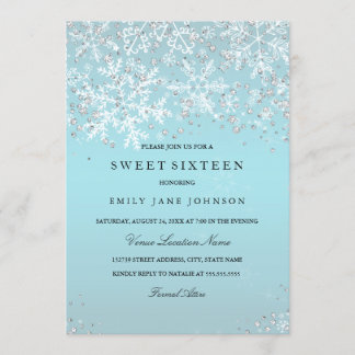 Invitation Blue Sweet sixteen Winter Wonderland Snowflakes