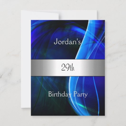 Invitation Blue Swirl Silver 29e fête d'anniversaire (Devant)