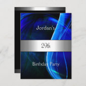 Invitation Blue Swirl Silver 29e fête d'anniversaire (Devant / Derrière)