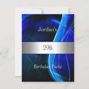Invitation Blue Swirl Silver 29e fête d'anniversaire