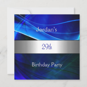 Invitation Blue Swirl Silver Trim 29e fête d'anniversaire