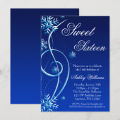 Invitation Blue Swirl Winter Wonderland Sweet 16 (Devant / Derrière)