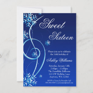 Invitation Blue Swirl Winter Wonderland Sweet 16