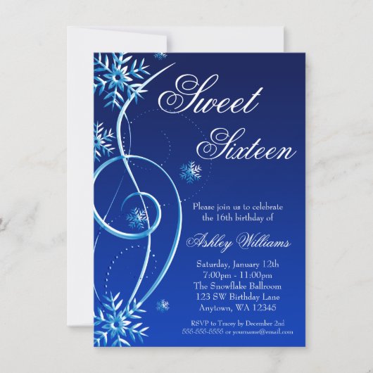 Invitation Blue Swirl Winter Wonderland Sweet 16 (Devant)